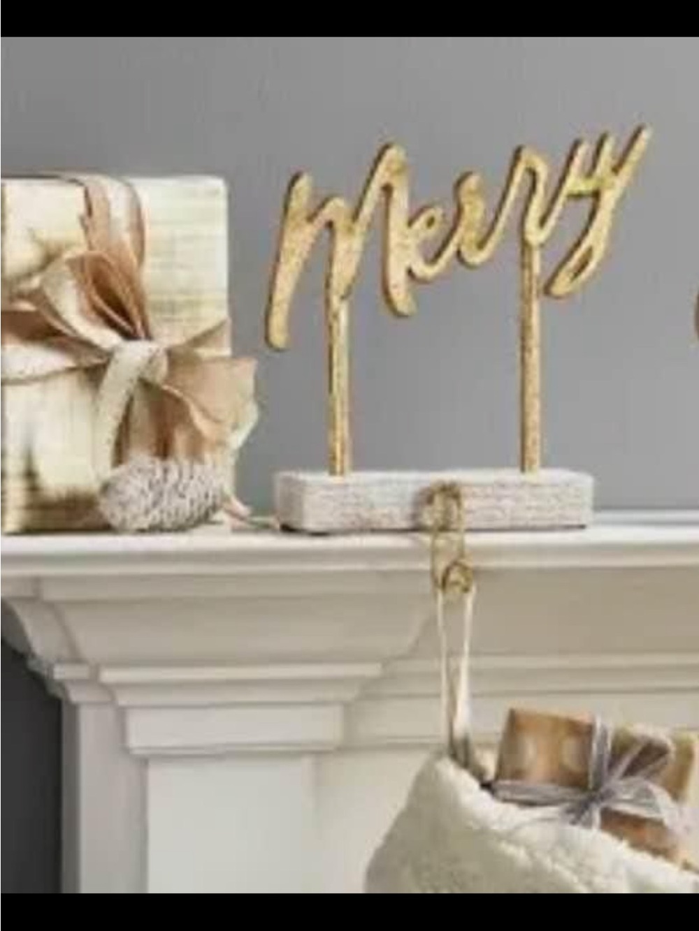 Mud Pie Gold 'Merry' Script Stocking with Cream Base
